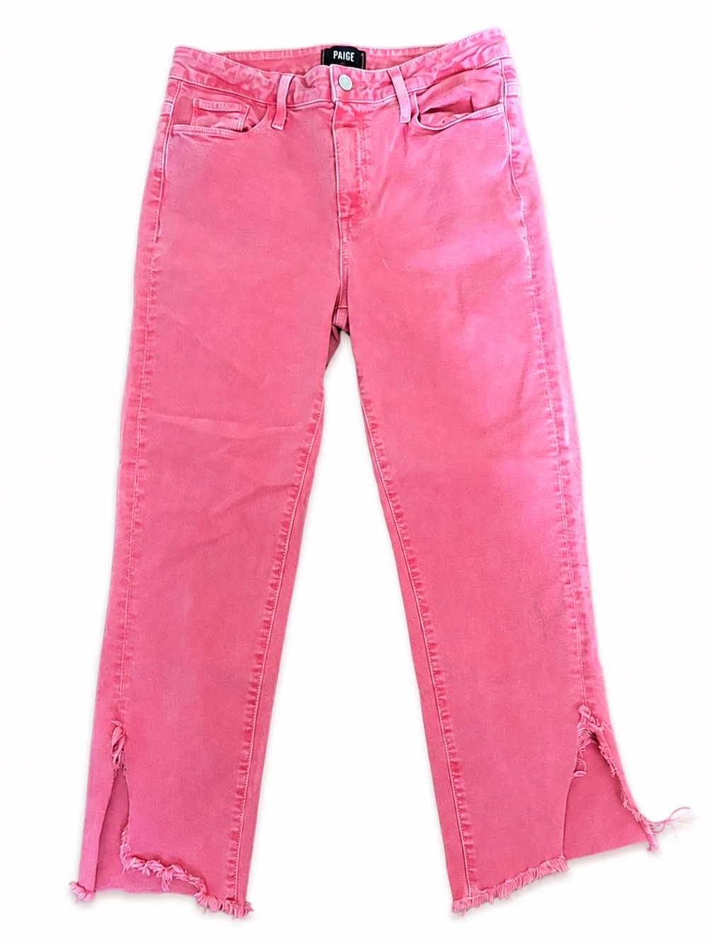 PAIGE Hoxton Straight Ankle Jeans Size 30 Pink Raw Hem High Rise Denim